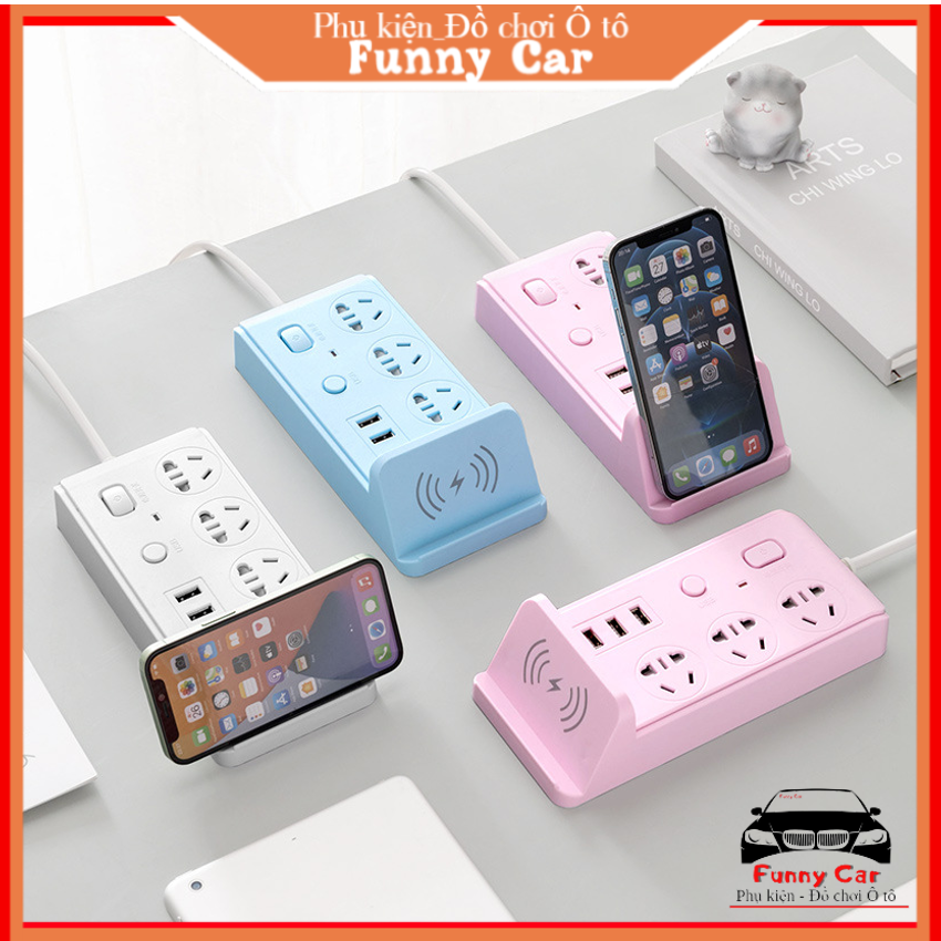 Ổ cắm điện đa năng thông minh sk01, ổ cắm hỗ trợ sạc không dây + 3 cổng usb sạc nhanh + 3 ổ cắm điện chịu tải 2500w