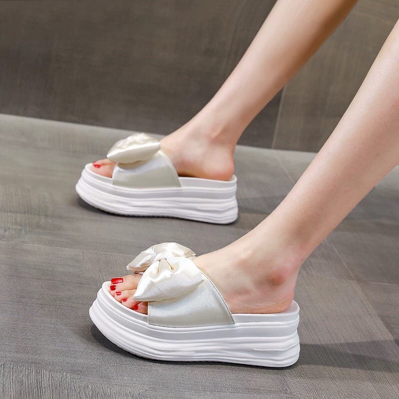 Dép Nữ Quai Ngang Nhún NƠ Độn Đế mã H3NLUA