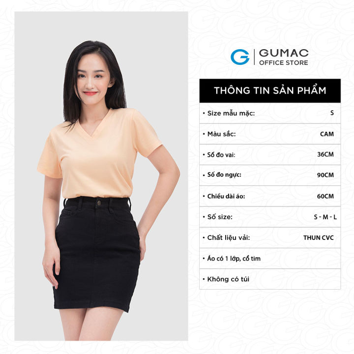 Áo thun cổ tim nữ trơn GUMAC ATC04006