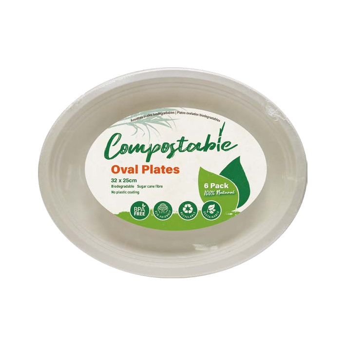 Bộ 6 cái đĩa oval bã mía tự phân huỷ ubl ob0381