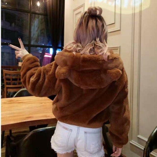 (ảnh thật) áo khoác lông nữ, áo khoác lông cừu tai gấu, chất lông mềm mượt siêu ấm áp, stye ulzzang, giá rẻ, AMME