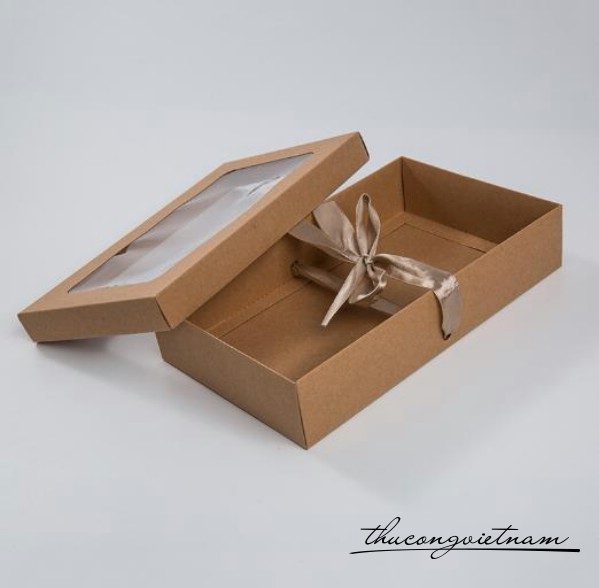 Hộp quà kraft có kiếng & nơ 27x16x6cm