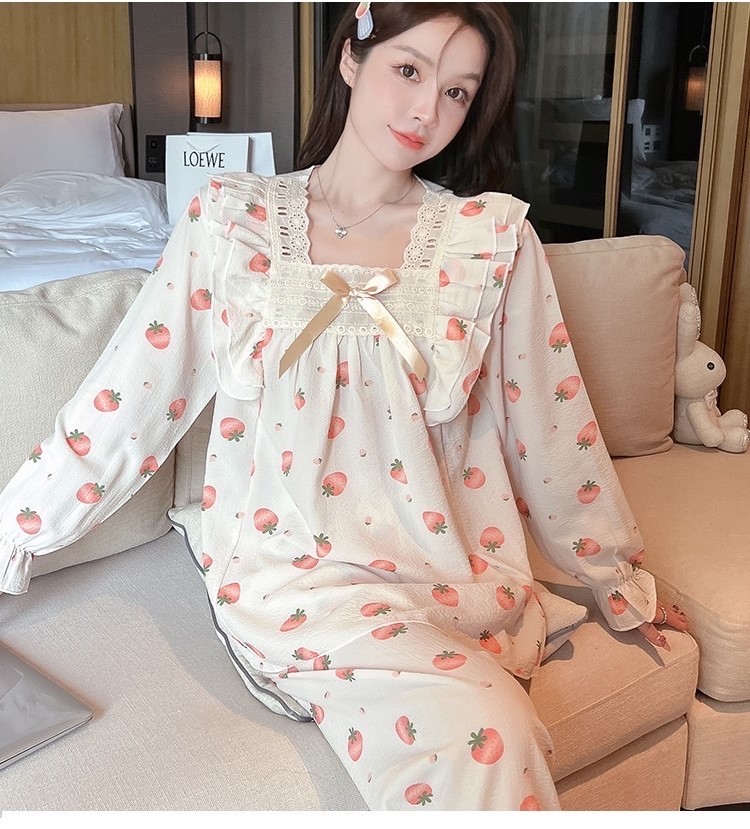 🌸Nightgown Pajamas Soft square neck applique button multi-pattern🌸