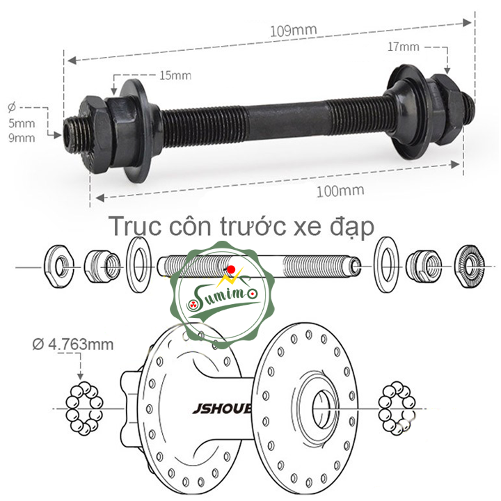 Bộ côn cốt rỗng trước và sau xe đạp