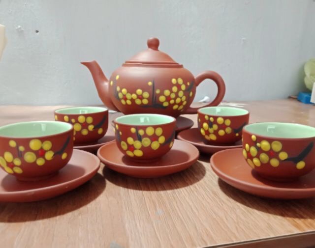 Bộ ấm chén trà đất nung Bát Tràng siêu đẹp