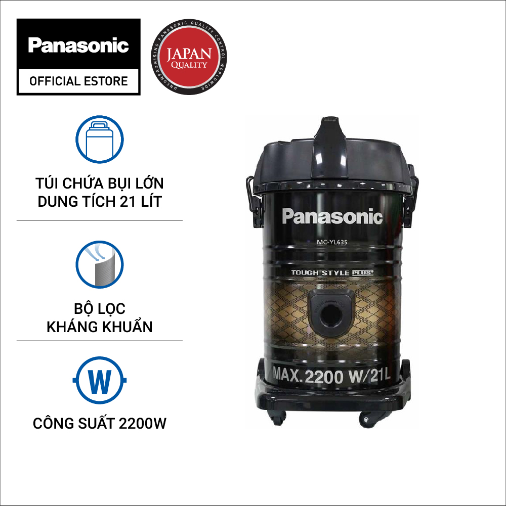 Máy hút bụi Công nghiệp Panasonic MC-YL635TN46 - Dung tích chứa bụi lớn 21L, bộ lọc kháng khuẩn khử mùi - Bảo hành chính hãng 12 tháng