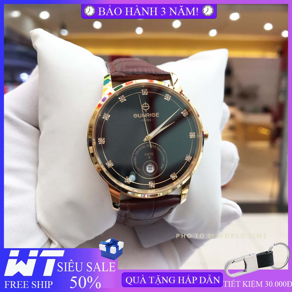 Đồng hồ nam, đồng hồ Sunrise 1138SA , Full hộp , thẻ bảo hành hãng , Sapphire chống xước , chống nước , dây da, bảo hành 3 năm