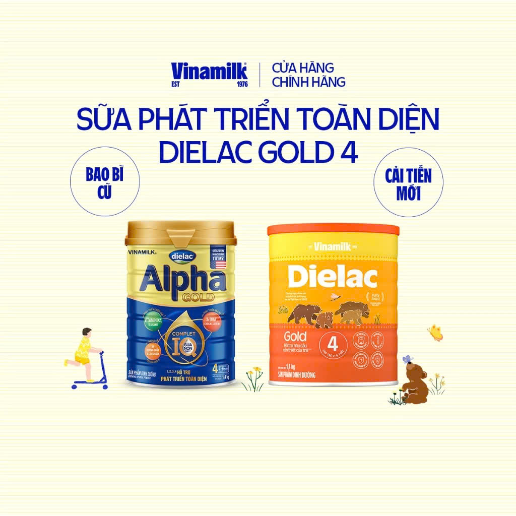 (HSD T10-2027) (Mẫu Mới) Sữa Bột Vinamilk Dielac Gold 4 Hộp Thiếc 850g/ 1400g.