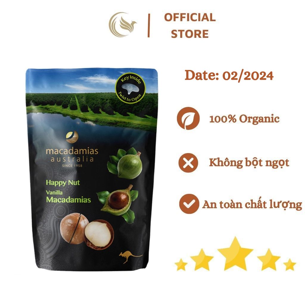 Hạt Macca Úc Vanilla Happy Nut 225g Chính Hãng