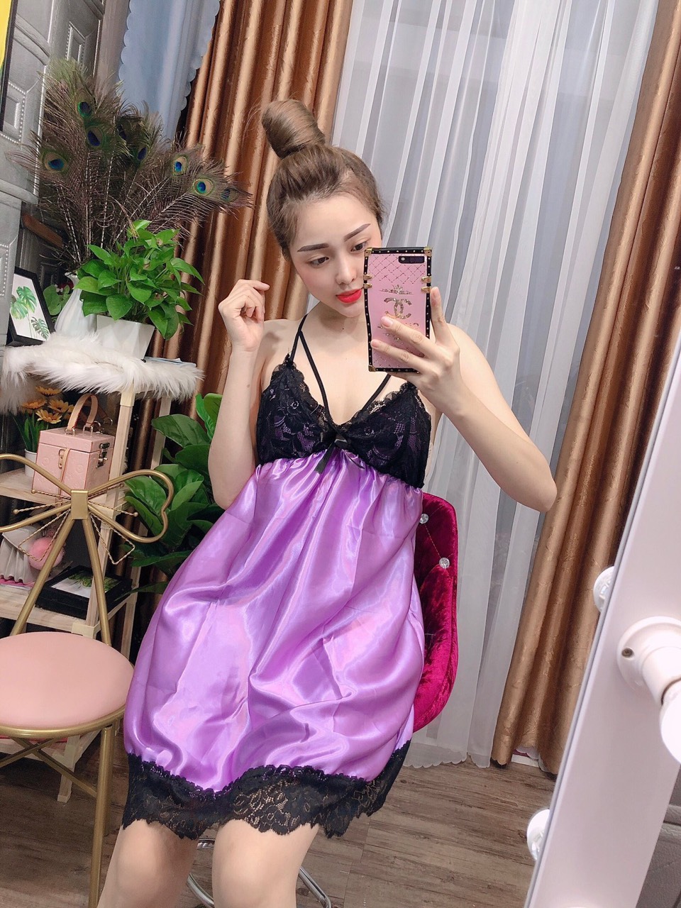 ĐẦM PHI BÓNG CHÉO DÂY PHỐI REN FREESIZE DƯỚI 55KG