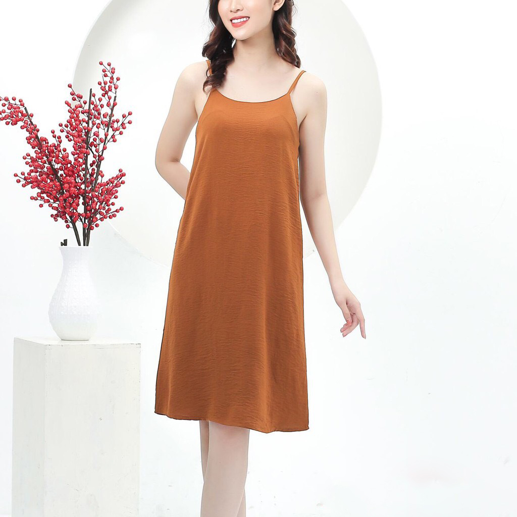 Váy 2 dây, đầm xuông - chất đũi lụa trơn basic nữ YouYou