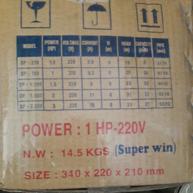 Máy bơm (Tân Hoàn Cầu) 1.0 Hp đến 2.0 Hp (1 đến 2 ngựa) - Super win - 1.5 Hp - Super win - 1.5 Hp