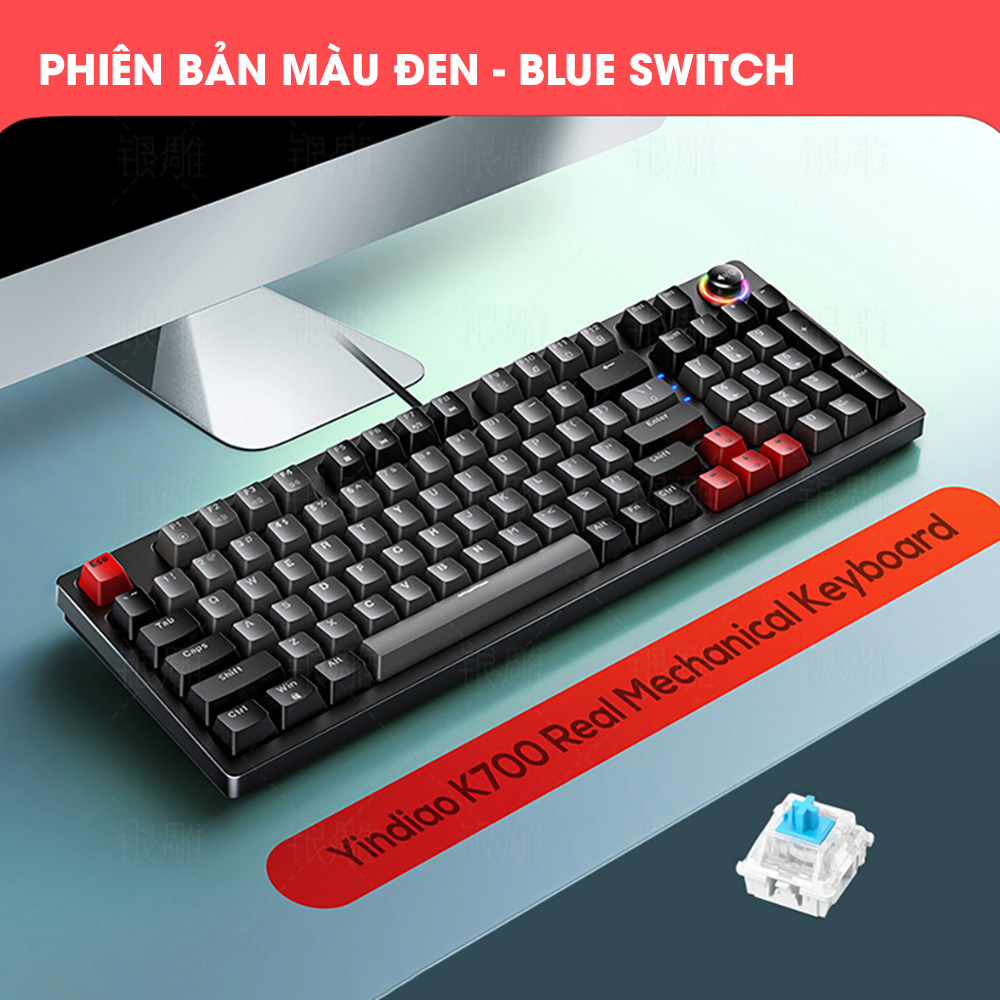 Bàn phím cơ gaming SIDOTECH K700 blue switch cho máy tính với 96 key đèn led RGB núm xoay điều chỉnh ánh sáng âm lượng hành trình phím vừa tay giúp chơi game đánh máy nhanh không delay pc laptop - Hàng chính hãng