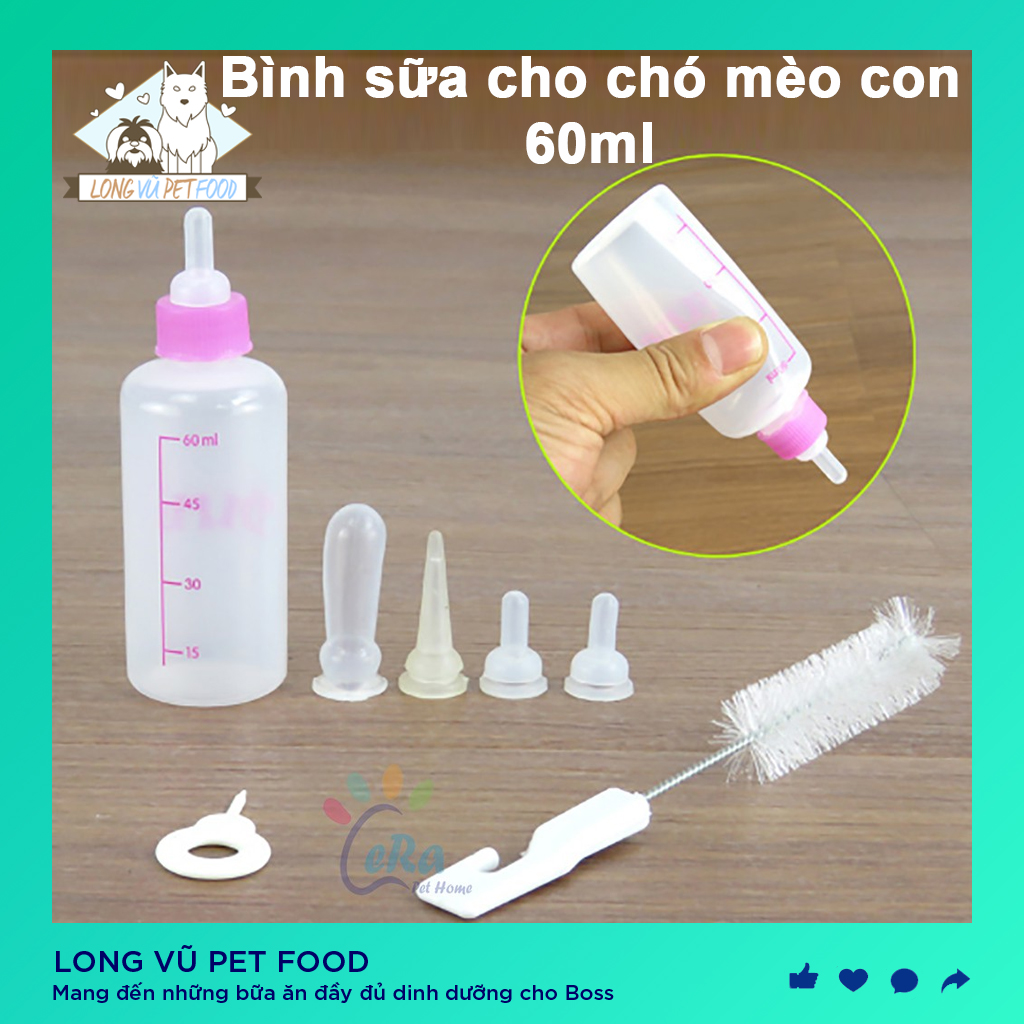 Bình sữa cho chó mèo con bú 60ml - Long Vũ Pet Food