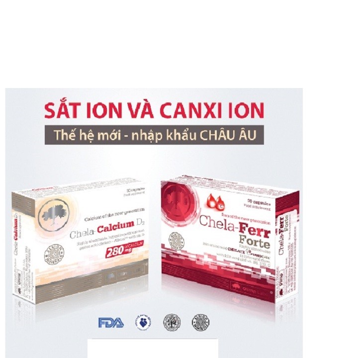 COMBO 1 Hộp Sắt Chela - Ferr Forte và 1 Hộp Chela Calci - Giúp bổ sung sắt , calci và các vitamin cần thiết cho phụ nữ mang thai