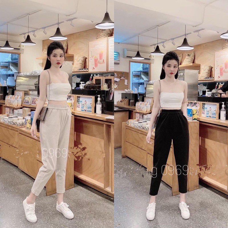 Quần Baggy Nữ Chất Dạ, Đính Khuy Gấu