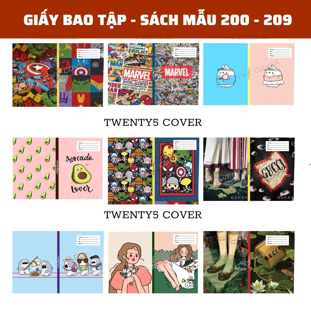 GIẤY BAO TẬP - SGK MẪU 200 - 209 [ MIỄN PHÍ IN NHÃN BASIC TRÊN GIẤY BAO - CHẤT GIẤY DÀY BÓNG ]