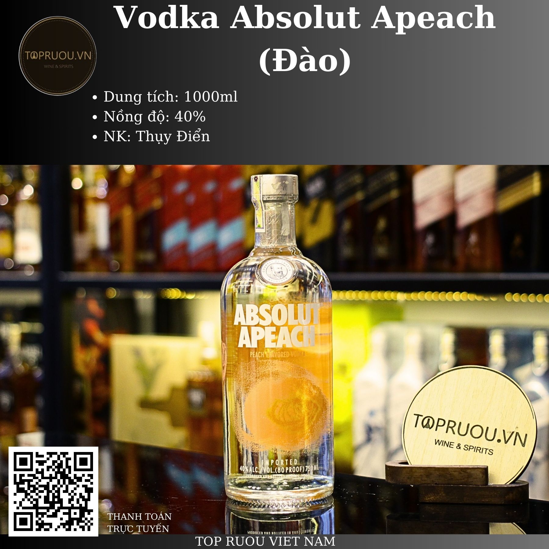 [Top Rượu VN] Rượu Vodka Absolut Grapefruit - Apeach - Citron - Elyx - Kurant - Mandrin - 1000ml [Chính Hãng]