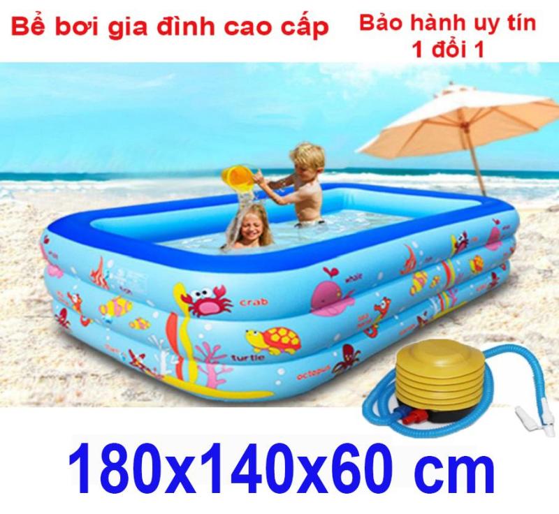 Bể bơi mini gia đình - Bể bơi đẹp Bể bơi phao 3 tầng  cỡ lớn cho bé và gia đình : 180 x 140 x 60 cm. loại dày dặn có tặng kèm( bơm hơi + miếng vá )