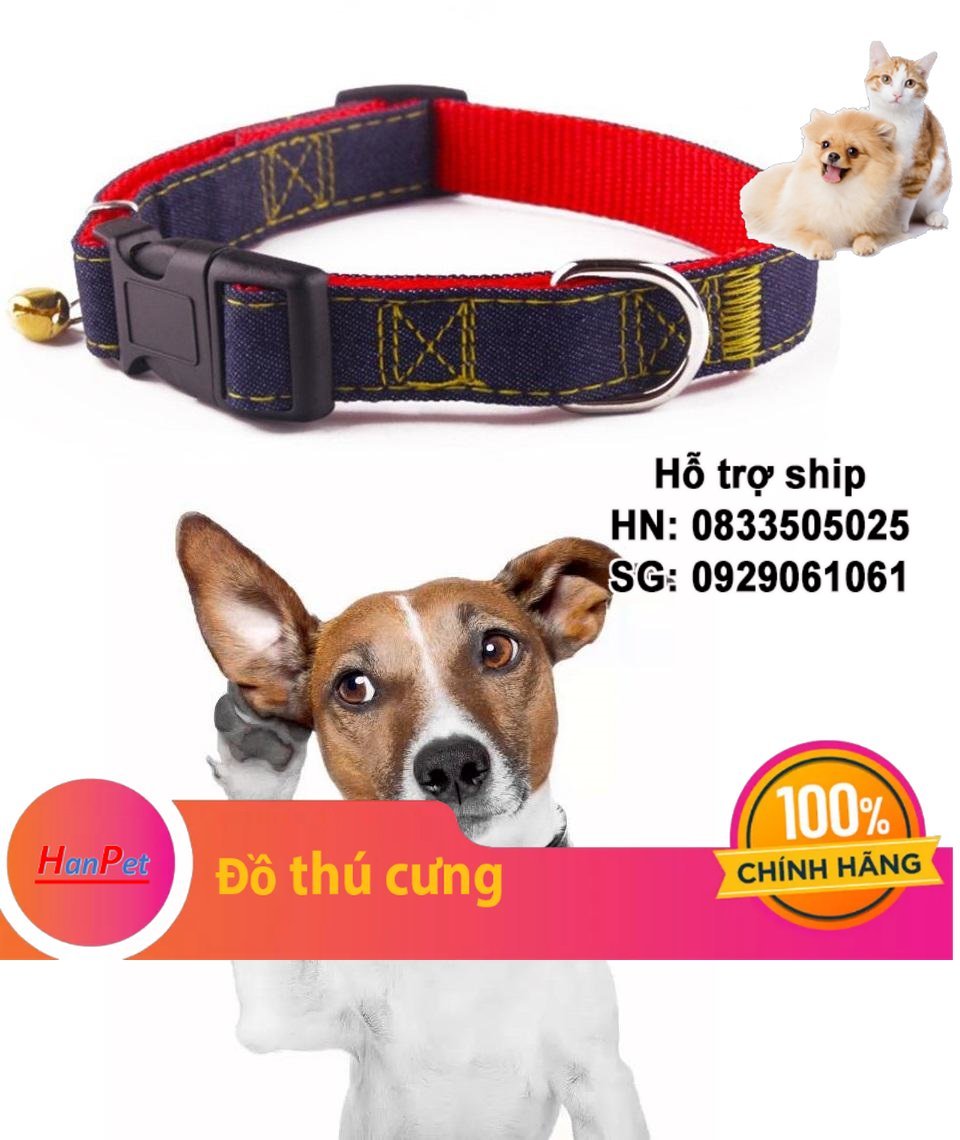 Hanpet - Vòng cổ chó mèo vải bò loại 3 lớp bền chắc cho mọi loại chó (màu ngẫu nhiên)