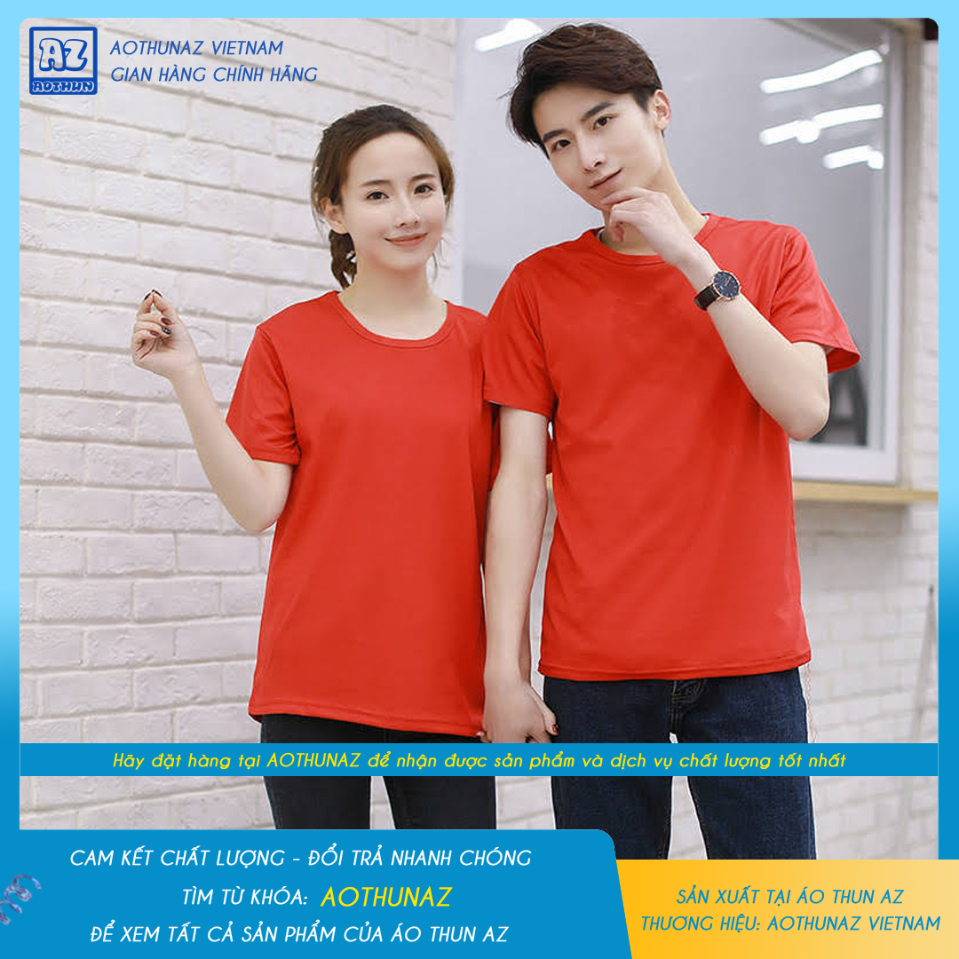AOTHUNAZ - Áo thun trơn nam nữ màu đỏ tươi đơn giản trẻ trung - Vải cotton thoáng mát