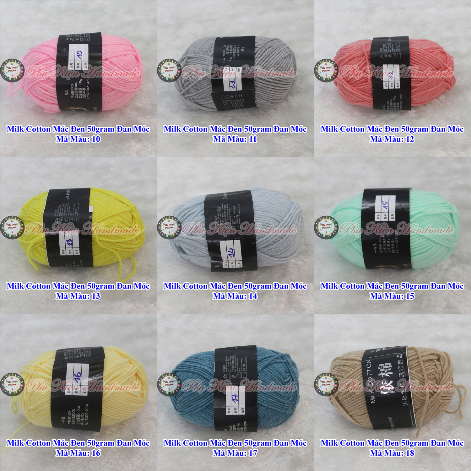 Len milk cotton mác đen 50gram đan móc (Mã Màu: 01 - 86)