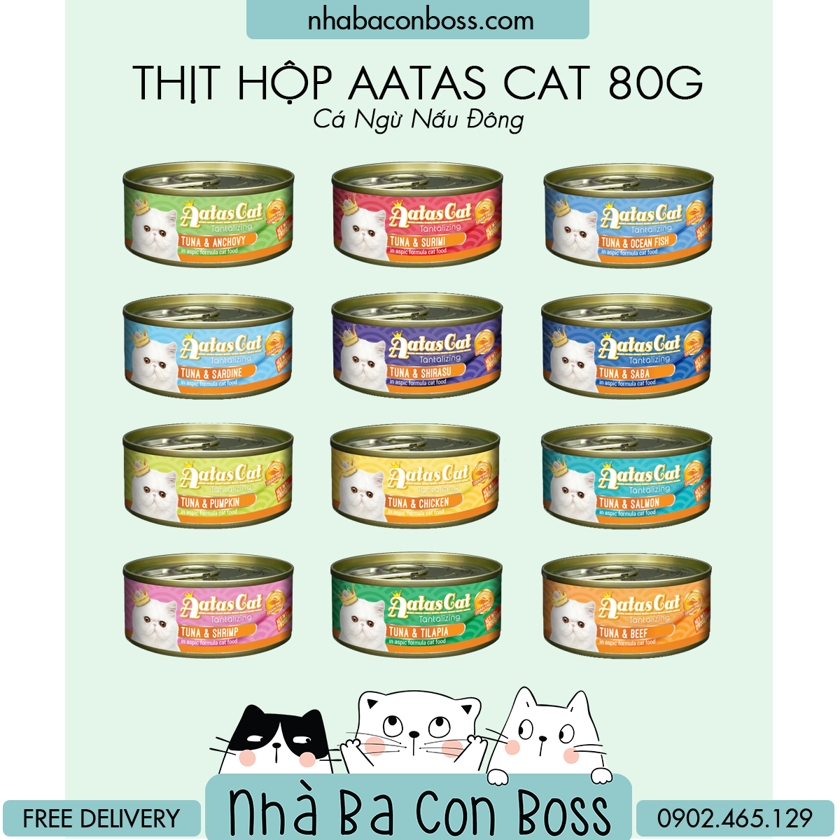 [Combo 6/12/24 Lon] Pate Aatas Cho Mèo Lon 80g