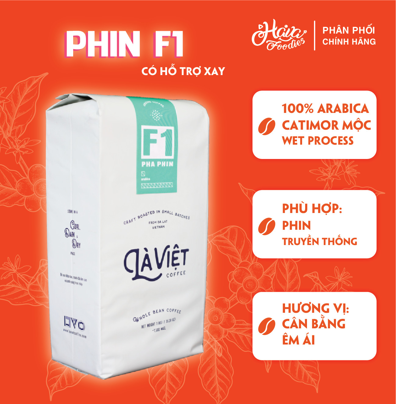 [HOÀN TIỀN MAX 10%][ HÀNG CÔNG TY NHẬP KHẨU ] Cà Phê Bột Nguyên Chất Là Việt Pha Phin F1  Vị Dịu Nhẹ 1000gr