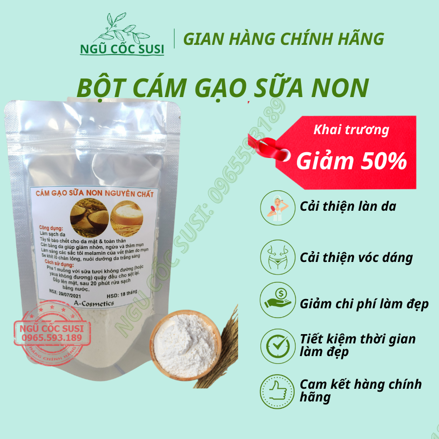 Bột cám gạo sữa non nguyên chất gói 100g