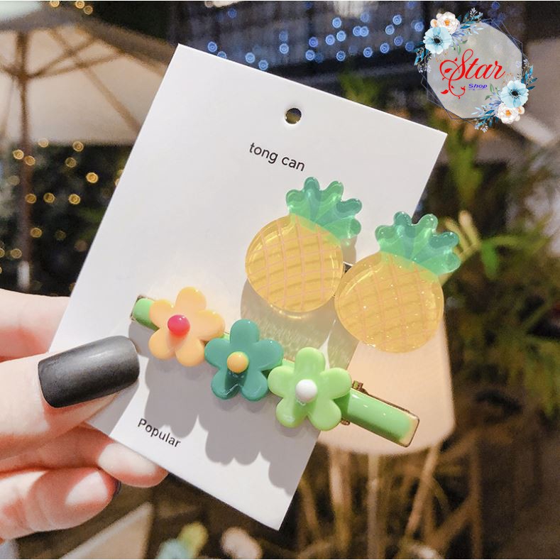 Set 2 Kẹp tóc bấm màu hoa quả hottrend C10