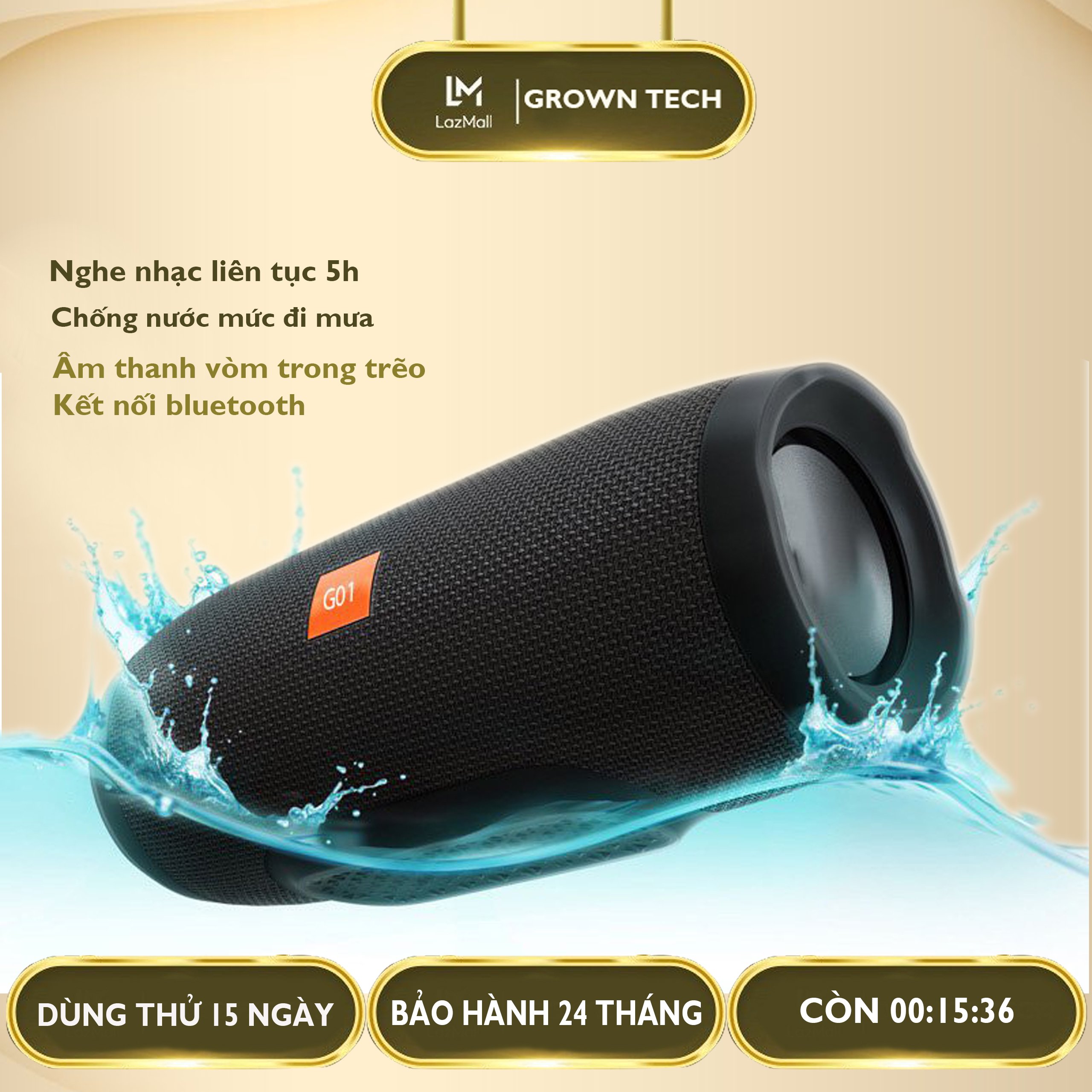 Loa bluetooth không dây GROWNTECH mini3+  bass mạnh vỏ nhôm kết nối mọi điện thoại dòng cao cấp 2023