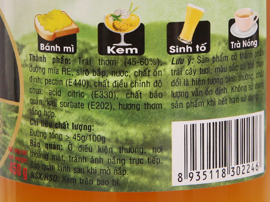 GOLDEN FARM (Hủ TT 450g) MỨT TRÁI THƠM (mứt dứa) Pineapple Preserves