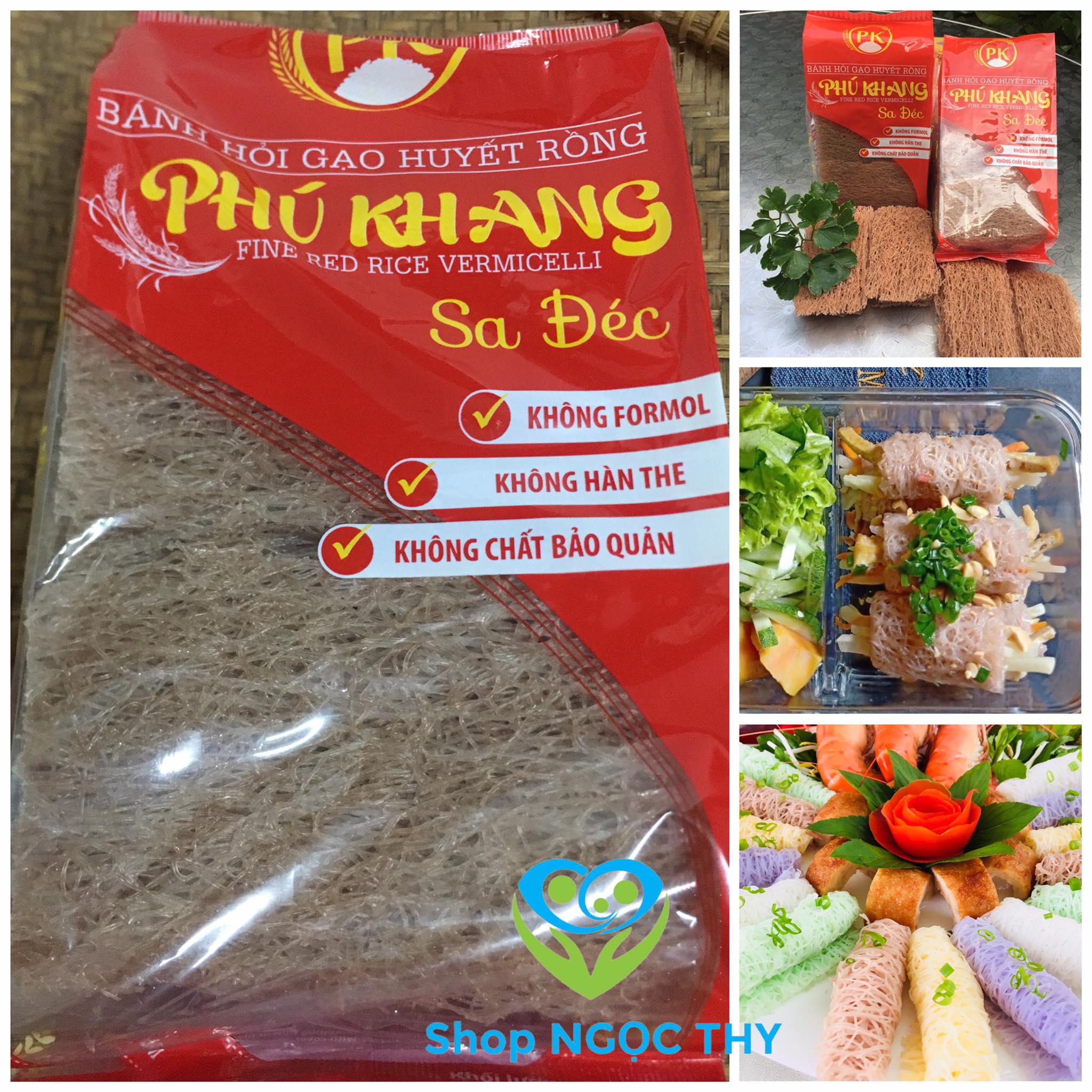 Bánh hỏi khô Sa Đéc Phú Khang 300gr/gói (lá dứa trắng gạo lứt 3 màu)