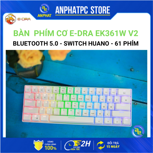 Bàn phím cơ E-DRA EK361W V2 Bluetooth White Blue switch
