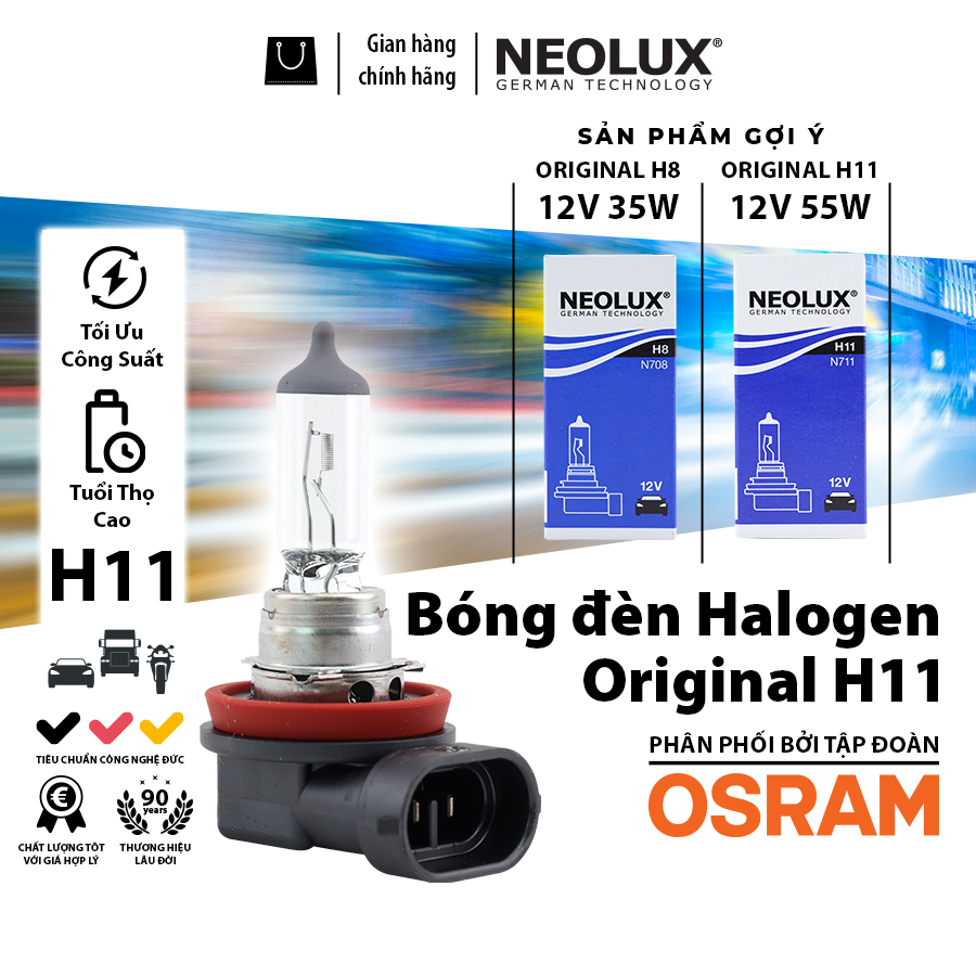Bóng đèn halogen original osram neolux h11 n711 12v 55w - nhập khẩu chính hãng