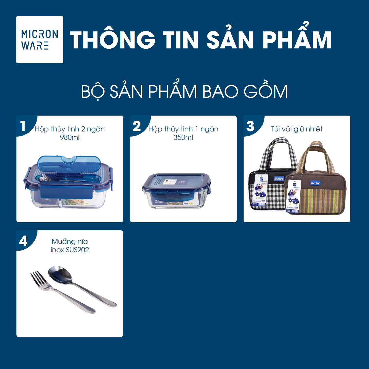 Bộ hộp cơm thủy tinh kèm túi 9098/2