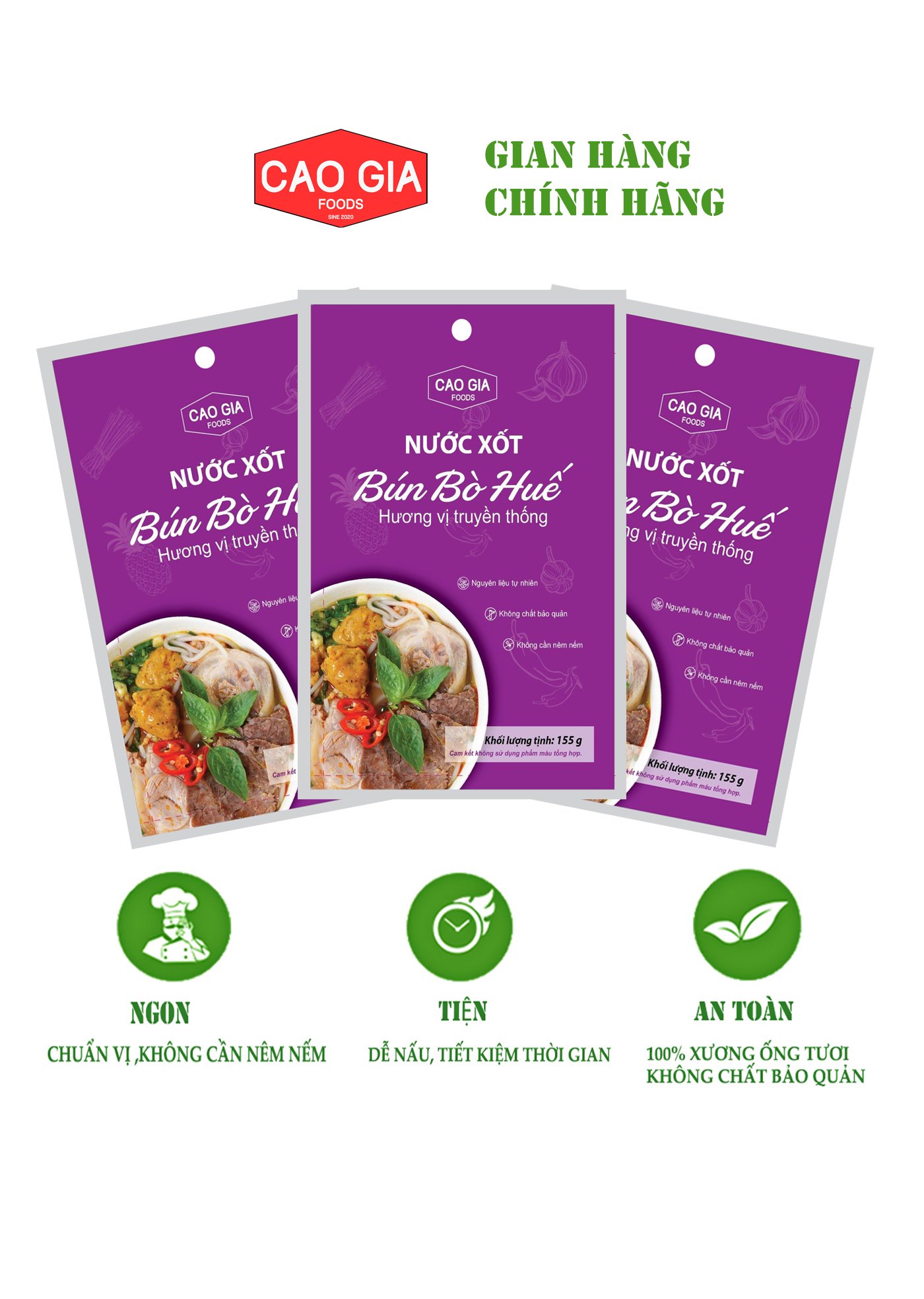 Combo 3 gói nước xốt bún bò huế - cao gia foods