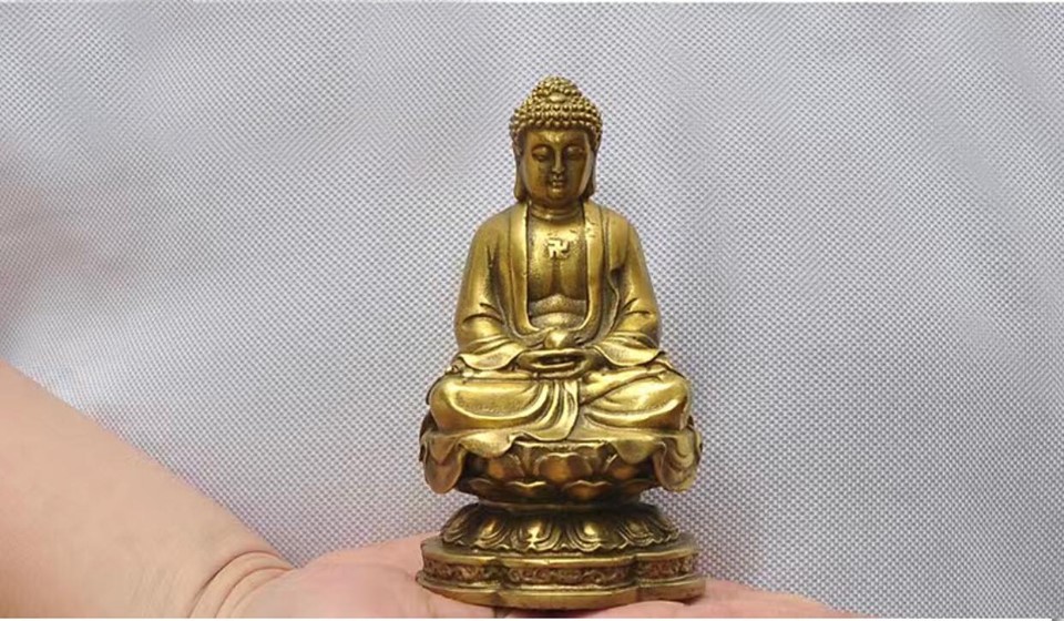 Tượng phật A di đà và Quan âm bằng đồng cao 11cm