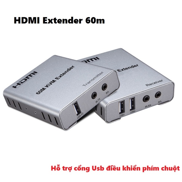 Bảng giá HDMI Extender 60m - Bộ kéo dài tín hiệu hdmi qua lan RJ45 có cổng USB điều khiển phím chuột 60m - 60m KVM Extender Phong Vũ