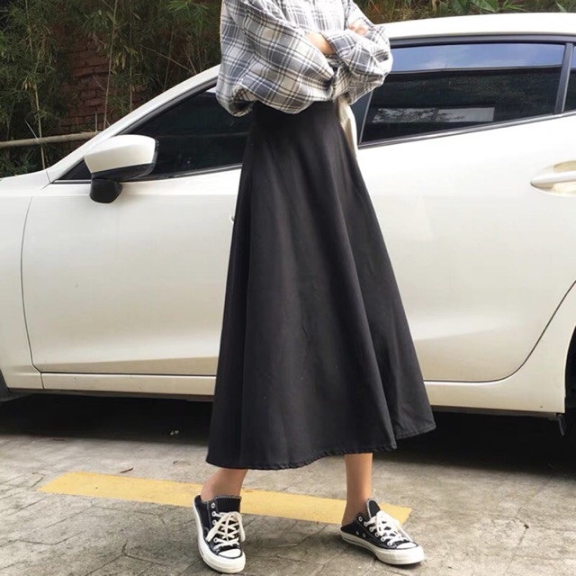Chân váy xòe dáng dài phong cách hàn quốc