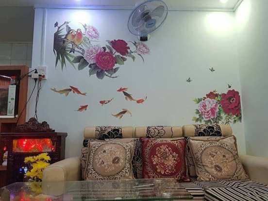 tranh dán tường hoa mẫu đơn đỏ.1m2x3m