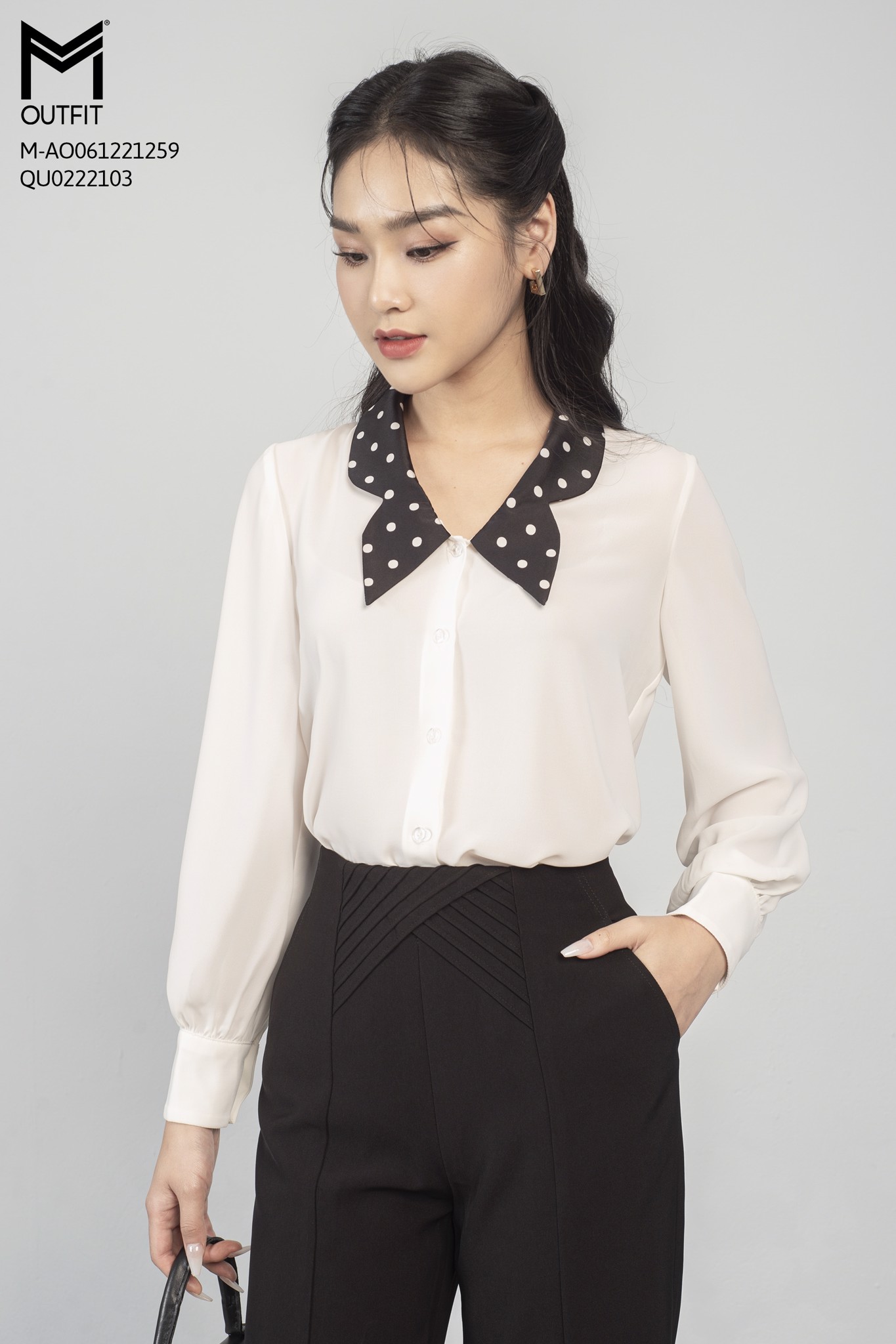 Áo sơ mi dài tay, phối cổ lụa thời trang MMoutfit