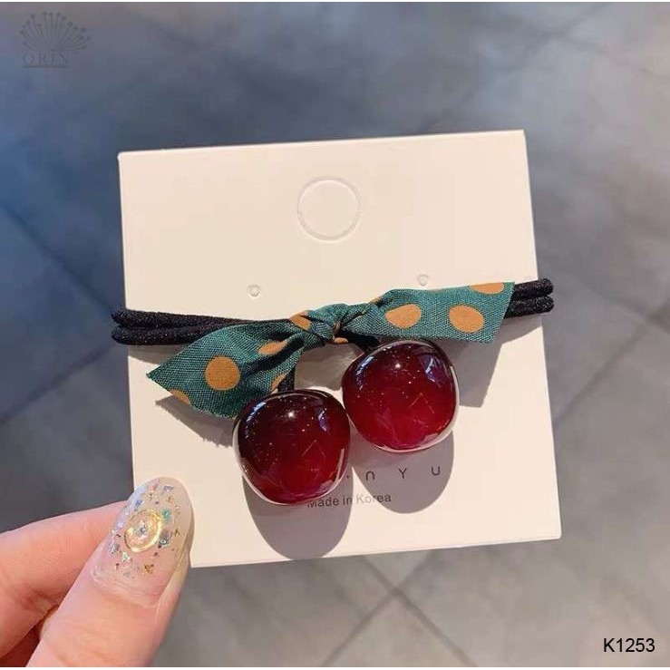 1 dây buộc tóc hàn quốc hình quả cherry đính nơ dễ thương, dây buộc tóc ulzzang hot trend pktl0150