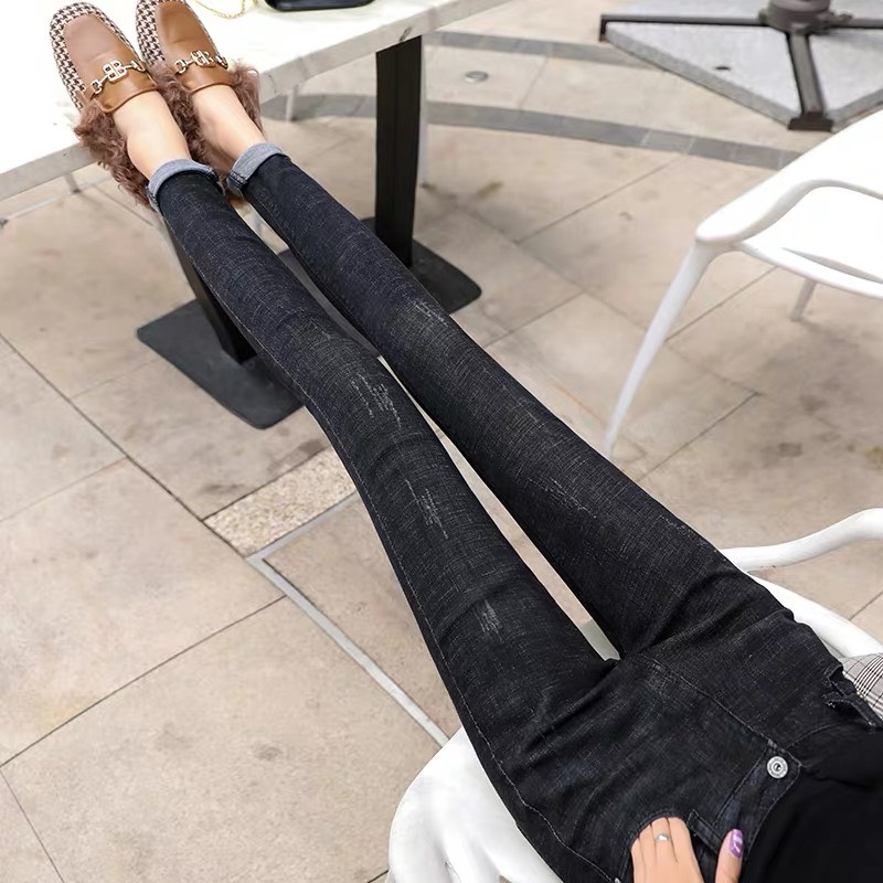 [HCM]Quần jean dài BIG SIZE muối tiêu đen cào xước lưng cao co dãn mạnh 3196 - MoliJeans