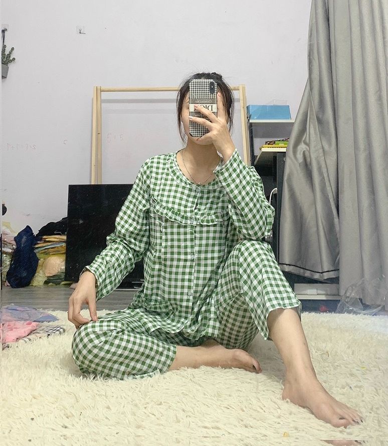 [Size đại] Bộ sau sinh dài vải lanh lụa (có chun rút chỉnh bụng và khoá cho bé bú) - size XXL(60-75kg)