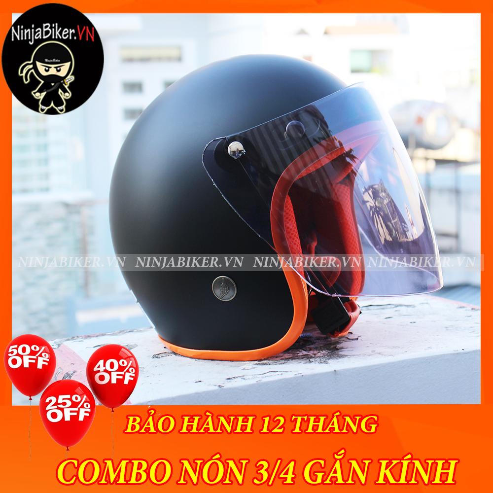 Nón bảo hiểm NTMAX 3/4 gắn kính - ĐEN VIỀN CAM