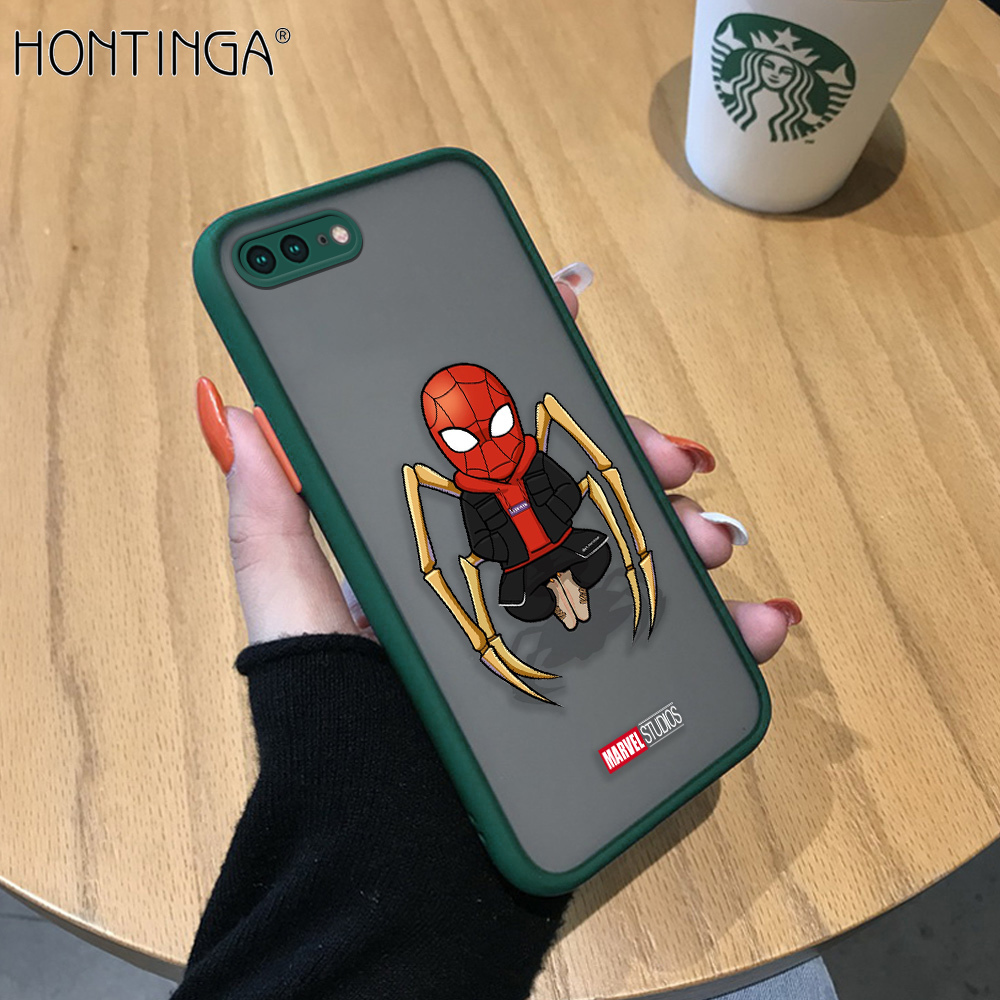 Hontinga Casing Case For iphone 6 6s 7 8 Plus SE 2020 Case Cartoon Ironman Spiderman Captain American Hulk Frosted Transparent Phone Case Back Cover Casing Anime Hard Case For Boys For Girls For Men