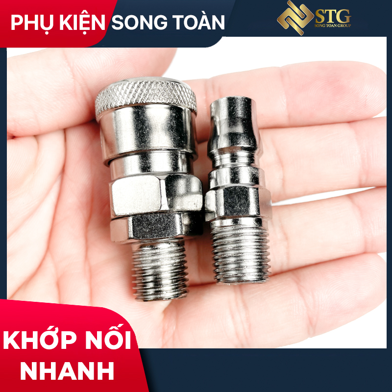 Bộ Khớp Nối SM PM Trục Bi & Nối Nhanh Ổ Bi Đầu Đực Cái  - Kết Nối Ren Ngoài - Bằng Thép Mạ Crom