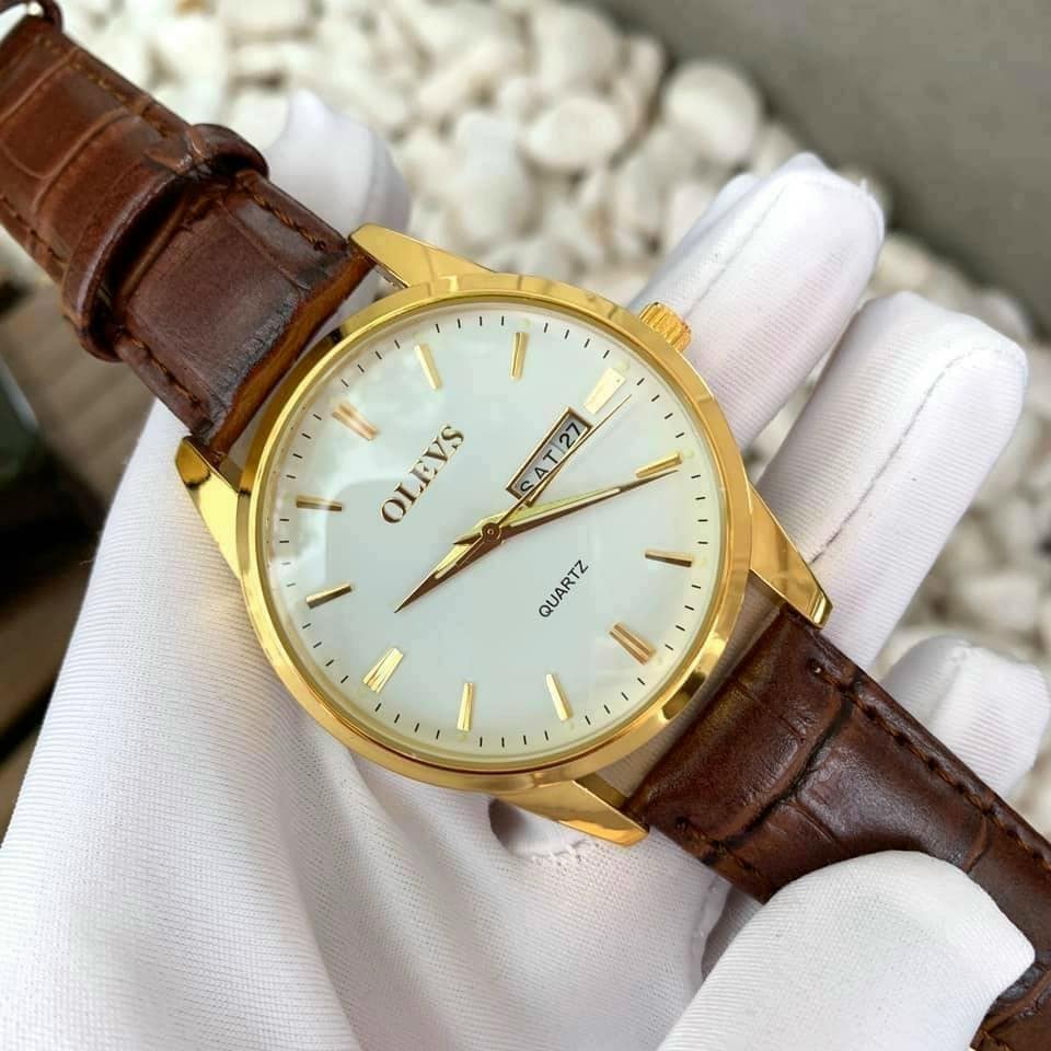 Đồng hồ olevs nam - size 40mm - lịch đôi - máy quartz - dây da.