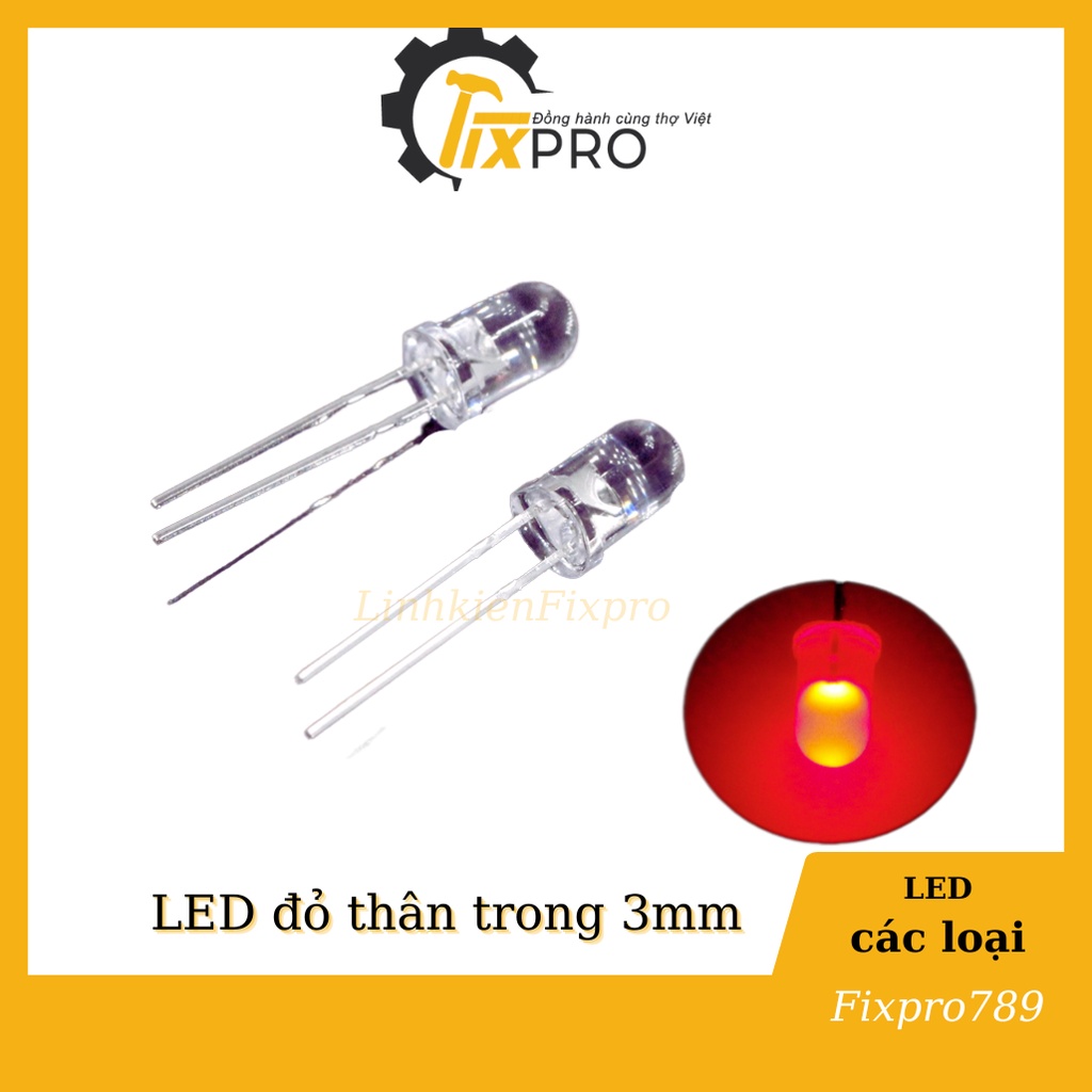 LED 3mm màu đỏ thân trong suốt